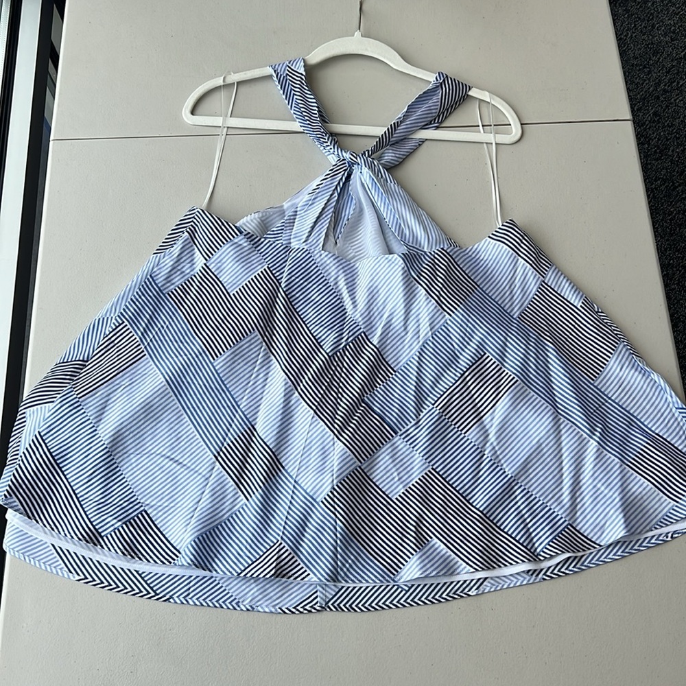 NWT 100% Silk Banana Republic Navy and White Striped Halter - Picture 8 of 8